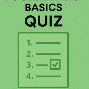 Könnte beinhalten: Grüner Hintergrund mit dem Text "BOOKKEEPING BASICS QUIZ" in Schwarz. Eine Checkliste ist grün umrandet, mit den Nummern 1-4 und einem Häkchen neben der Nummer 3.