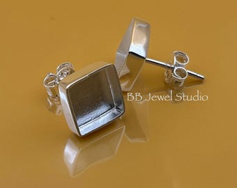 Orecchini con castone rotondo in argento sterling: cabochon fai da te e montatura in resina