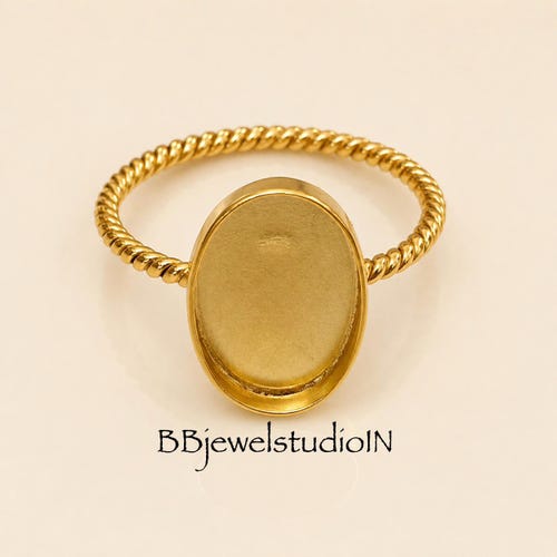 Gold Plated 925 Sterling Silver Oval Bezel Ring Blank: Resin Cabochon Jewelry Making Supplies