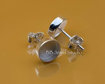 925 Sterling Silber Runde Ohrstecker: Fassung für Resin & Cabochons