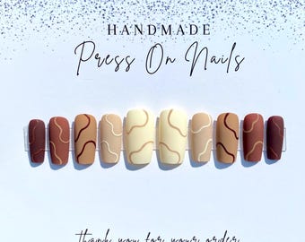 Fall Press On Nails | Custom Press on Nails | Matte Nails | Brown Nails | Autumn Nails | CCbyBabidoll