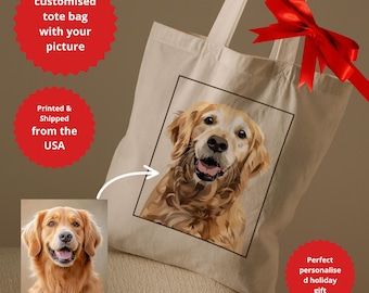 Borsa tote personalizzata con ritratto di animale domestico, regalo personalizzato per mamma di cane