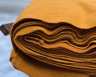 Frangula dyed, hand woven yellow/mustard wool, 2/2 twill RT06