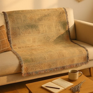 Turkish Woven Blanket - Throw Blanket – Vintage Woven Cotton Sofa Tapestry – Ethnic Anatolian Rug Design