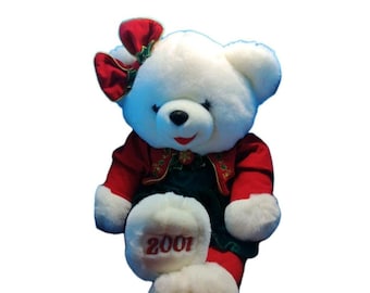 2001 Snowflake White Large Teddy Bear Christmas Suit and Hat 59 Cm