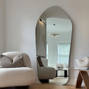 Large Full Body Mirror, Asymmetrical Floor Mirror, Full Length Mirror, Frameless Floor Mirror, Aesthetic Irregular Mirror, Home Mirror Decor