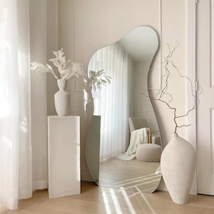 Asymmetrical Floor Mirror, Full Length Mirror, Full Body Mirror, Frameless Floor Mirror, Aesthetic Irregular Mirror, Bedroom Large Mirror