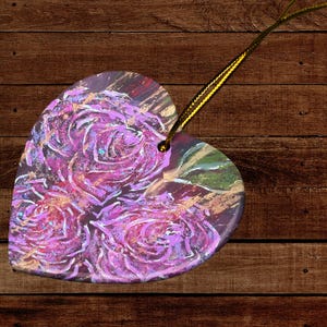 Ceramic Ornament with Rustic Rose Design, Elegant Home Decor, Gift for Christmas, Rose Decor, Rose Lovers