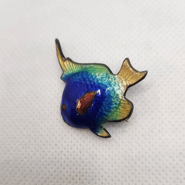 Sterling enemel angel fish pin Signed vintage