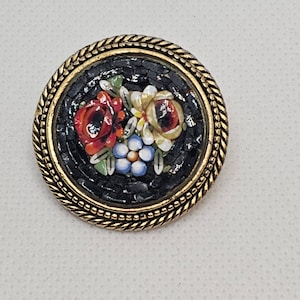 Round Floral Micro Mosaic Brooch