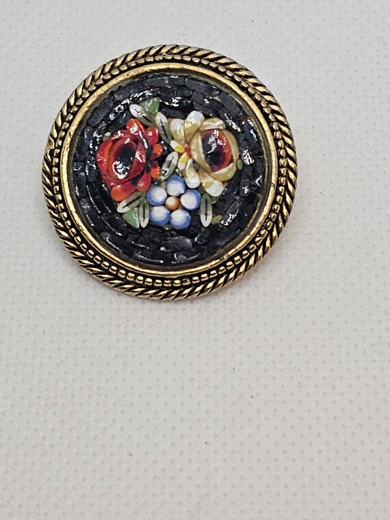 Round Floral Micro Mosaic Brooch - image 1