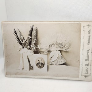 Victorian Post Mortem Flower Arrangement Cabinet Card Photo with Man Photo