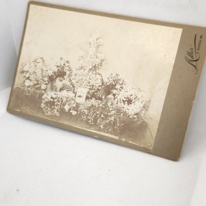 Victorian Post Mortem Flower Arrangement Cabinet Card Photo with Woman