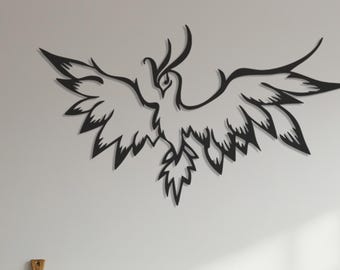 Phoenix Metal Wall Art Decor, Firebird muursculptuur, mythische vogel wandkleden, metalen muurkunst, muurdecoratie vogel, cadeau voor vogelliefhebbers
