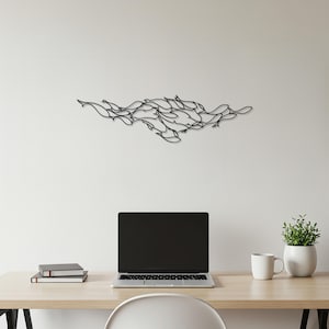 Line Art Fish Metal Wall Decor, Modern Ocean Wall Art, Minimalist Sea Life Metal Design, Coastal Wall Sculpture, Gift for Beach Lovers