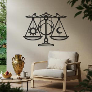 Balance Scale Metal Wall Art, Sun and Moon Wall Decor, Zodiac Libra Wall Sign, Celestial Metal Wall Sculpture, Astrology Gift for Home
