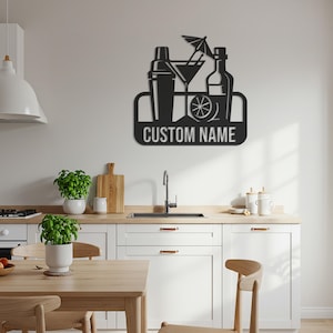 Custom Bar Wall Decor, Cocktail Metal Name Sign, Personalized Bar Art, Home Drink Station, Modern Liquor Wall, Gift For Drink Lovers
