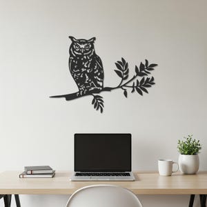 Owl Wall Decor, Metal Owl Wall Art, Bird On Branch Design, Nature Animal Wall Sign, Rustic Wildlife Decor, Minimal Forest Accent Piece