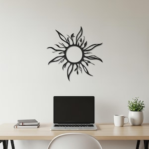 Zon metalen muur kunst decor, boho zon wandkleden, moderne hemelse muur kunst, vuur zon sculptuur, metalen zon decor, cadeau voor zonaanbidders