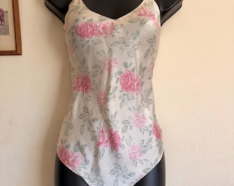 Pure Silk Lingerie – Cream Teddy Romper - Floral Bodysuit