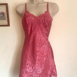1980s Victoria’s Secret - Pink Satin Slip - Pink Lace Nightdress - Coquette Aesthetic