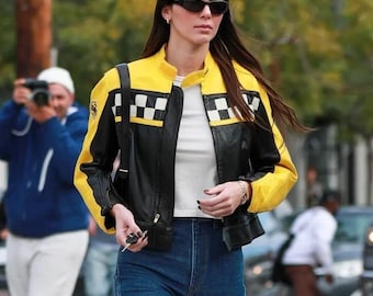 Kendall Jenner Aspen Black & Yellow Leather Jacket | Women
