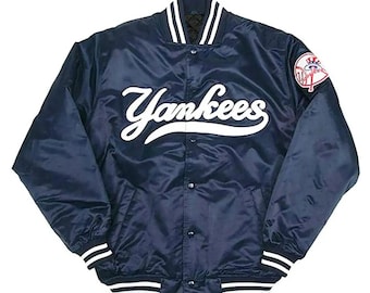 Handgemaakt vintage uniseks satijnen NY-bomberjack | Jaren 90 geborduurde Varsity | Cadeau voor hem