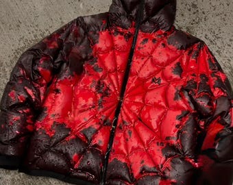 Men’s Streetwear Heat Reactive Spider Web Pattern Puffer Jacket Winter Color Change Thermochromic