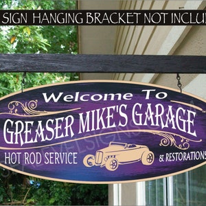 Greasers Garage And Hot Rod Shop Speed Shop Street Rod Man Cave Gift Family Name Custom Personalized Sign AUTO 912