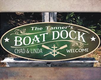 Boat Dock Sign Nautical Boat Dock Lake House Gift Family Name Exterior Custom Personalized Painted Sign 2023