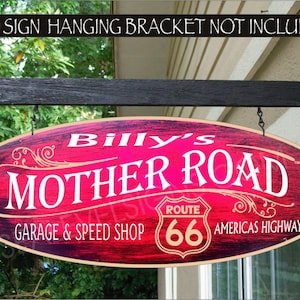 Route 66 The Mother Road Garage And Speed Shop Hot Rod Shop Street Rod Man Cave Gift Family Name Custom Personalized Sign AUTO 905