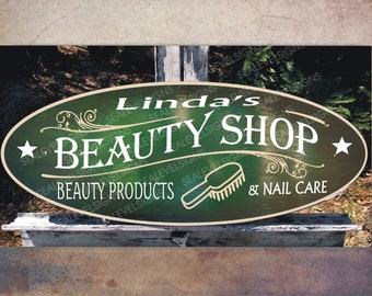 Beauty Shop Hair Brush Barber Beauty Salon Hair Cuts Shaves Gift Family Name Exterior Custom Personalized Painted Sign