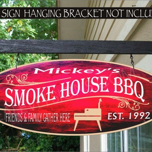 BBQ Sign, BBQ Smoker Gifts, Custom BBQ Decor, Smoker Grill, Custom Family Name Sign