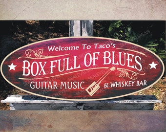 Cigar Box Full Of Blues Guitar Lounge Player Lessons Music Studio Man Cave Gift Custom Personalized Hand Made Painted Signs