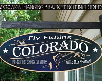Fly Fishing Colorado River Trout Fisherman Gift Family Name Custom Personalized Painted Sign