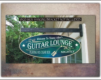 Cigar Box Guitar Lounge Player Lessons Music Studio Man Cave Gift Custom Personalized Hand Made Painted Signs