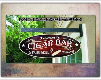 Cigar & Patio Grill Bar Cigar Smoker Gift Saloon /  Man Cave Gift Custom Personalized Exterior Painted Sign