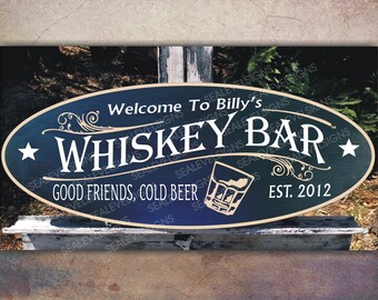 Rock Glass, Whsikey Bar Gifts For Men Bar Tavern Saloon Bar Man Cave Gift, Custom Personalized Exterior Painted Sign