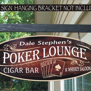 Poker Lounge, Playing Cards, Gambling Gifts For Him, Poker Card Room, Custom Personalized Sign
