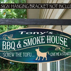 BBQ BULL Smokehouse Smoker Chef Gift Family Name Custom Personalized Sign