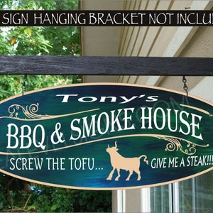 BBQ BULL Smokehouse Smoker Chef Gift Family Name Custom Personalized Sign image 1