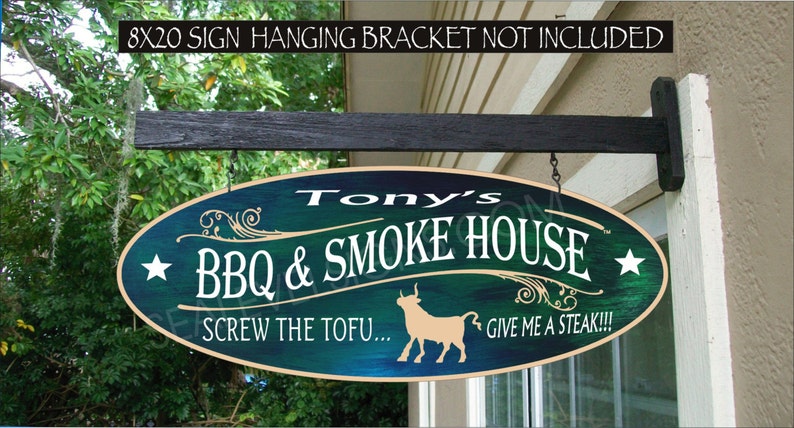 BBQ BULL Smokehouse Smoker Chef Gift Family Name Custom Personalized Sign image 1