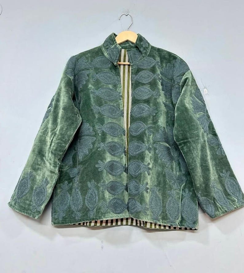 Velvet Suzani Woolen Hand Made Embroidered Cotton Women Unisex Jacket,Coat Blazer Waistcoat image 13
