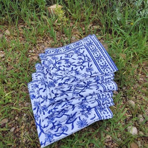 Hand Block Printed Cotton Napkins - Floral Indian Dinner Napkins, Set of 6