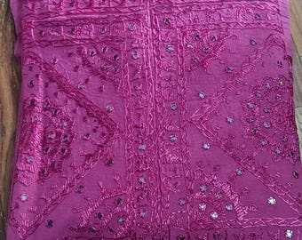 Luxury & Traditional Hand Embroidered Silk With Mirror Work Cotton Bedding Throw,Bedcover,Bedspread