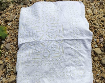 White Applique Cotton Cut-Work Hand Stitched Kantha Work  Bedding Bedspread,BedCover/Throw