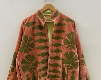 Velvet Suzani Woolen Hand Made Embroidered Cotton Women Unisex Jacket,Coat Blazer Waistcoat