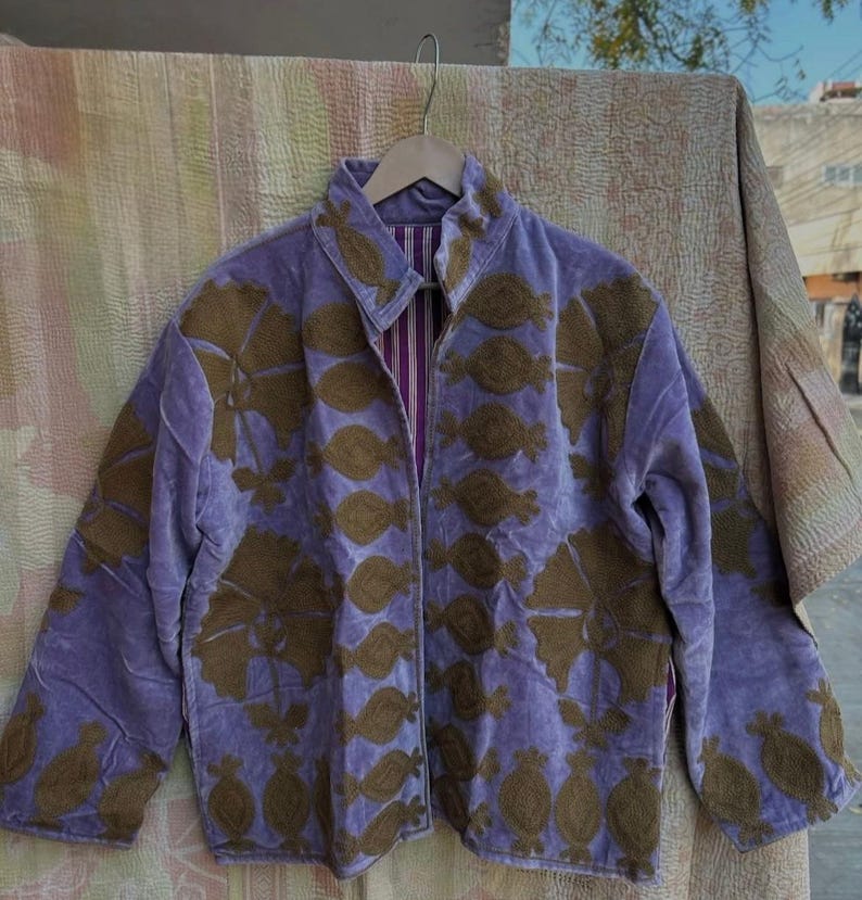 Velvet Suzani Woolen Hand Made Embroidered Cotton Women Unisex Jacket,Coat Blazer Waistcoat image 17