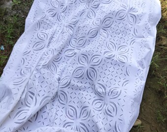 White Applique Organza Cotton Cut-Work Rectangular Tablecloth For Indoor, Outdoor Table Cover