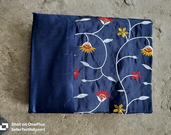 Floral Pattren Multi-Colour Art Silk Hand Embroidered Cotton Bedding Set